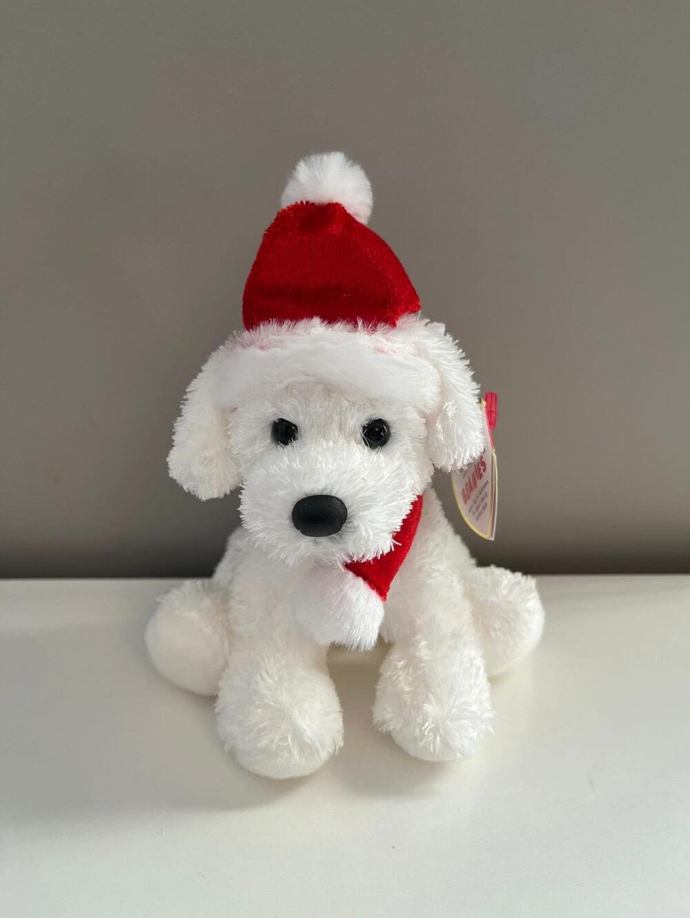 Ty Beanie Baby of the Month “Puppy Claus” the Cute White Dog(5.5 inch)